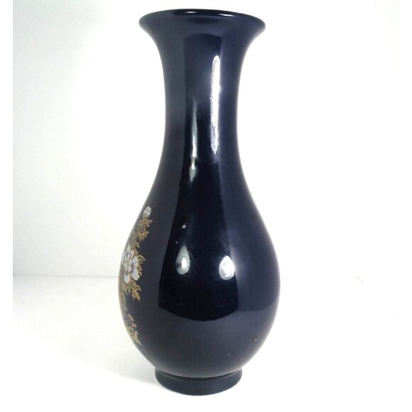 Vintage Cobalt Blue Japanese Porcelain Vase W/ Gold Pheasant With  Floral  Desig - Picture 4 of 9